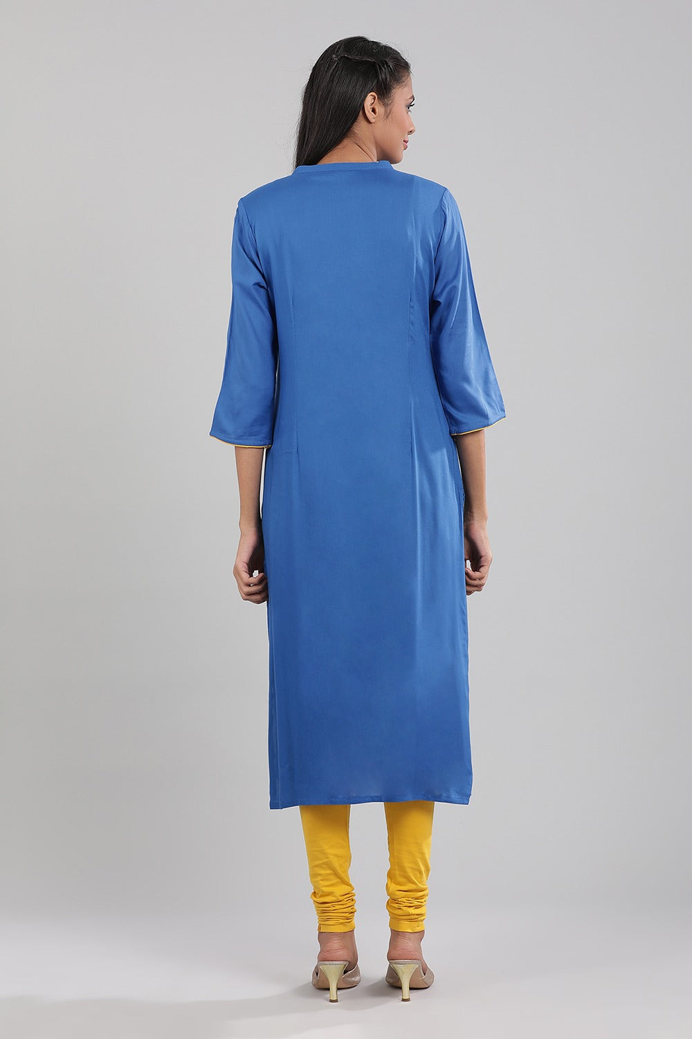 Blue Mandarin Neck Printed kurta