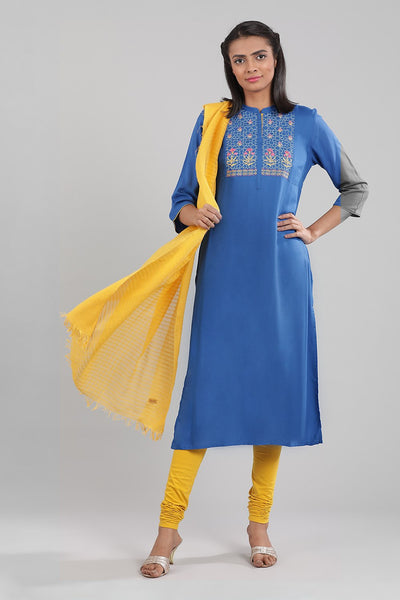 Blue Mandarin Neck Printed kurta