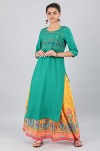 Green Round Neck Printed kurta