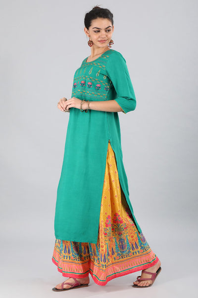Green Round Neck Printed kurta