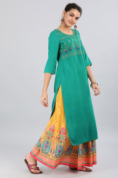 Green Round Neck Printed kurta