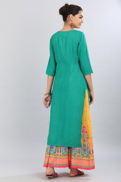 Green Round Neck Printed kurta