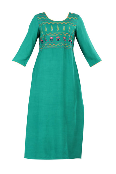 Green Round Neck Printed kurta