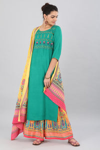 Green Round Neck Printed kurta
