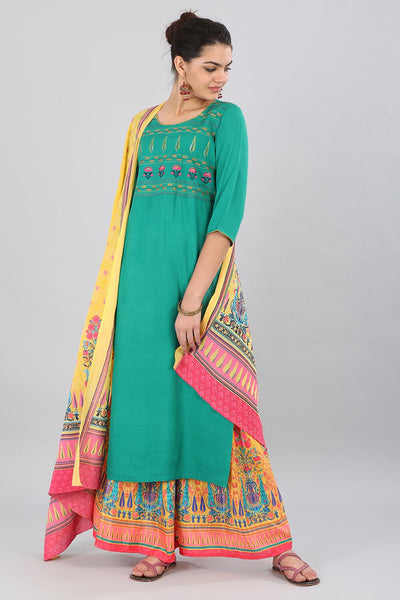 Green Round Neck Printed kurta
