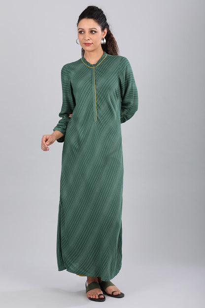 Green Round Neck Striped kurta