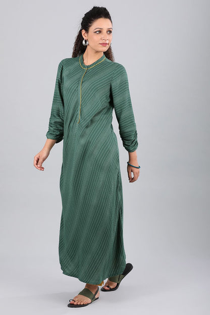 Green Round Neck Striped kurta