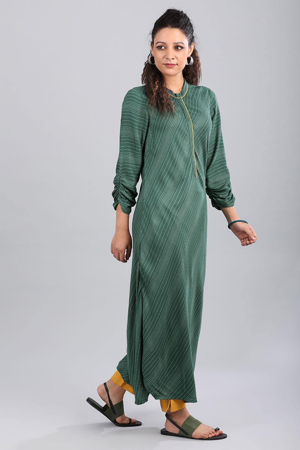 Green Round Neck Striped kurta