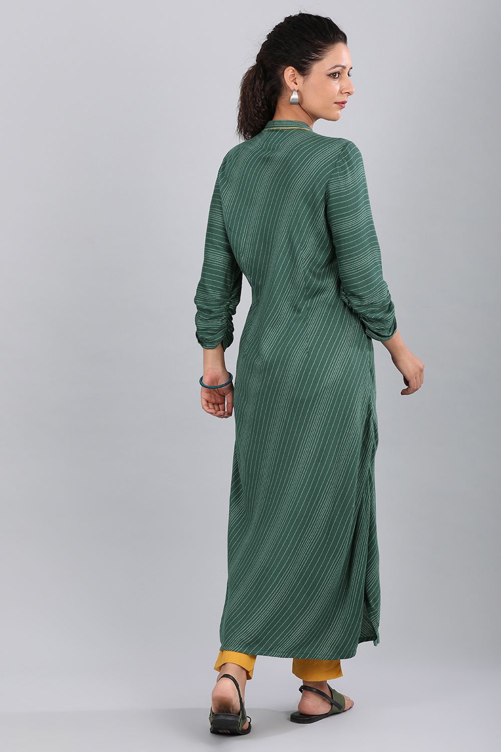 Green Round Neck Striped kurta