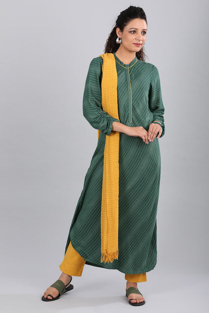 Green Round Neck Striped kurta