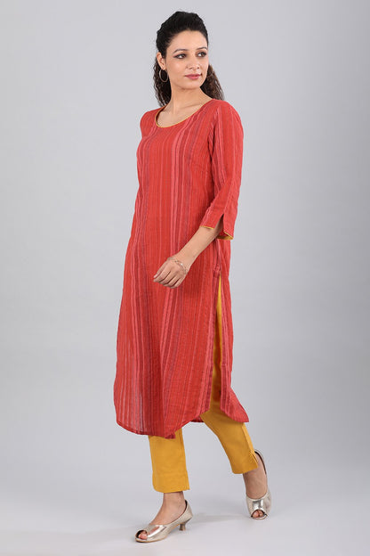 Red Round Neck Striped kurta