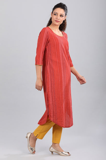 Red Round Neck Striped kurta