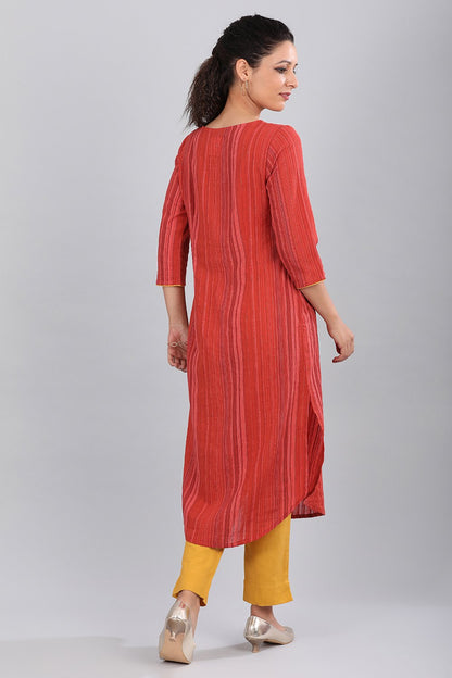 Red Round Neck Striped kurta