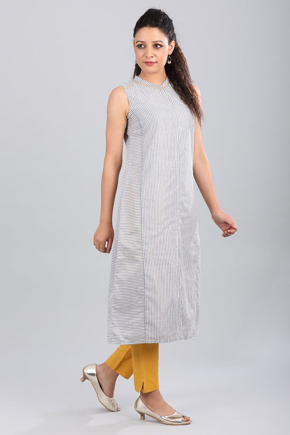 Blue Band Collar Striped kurta