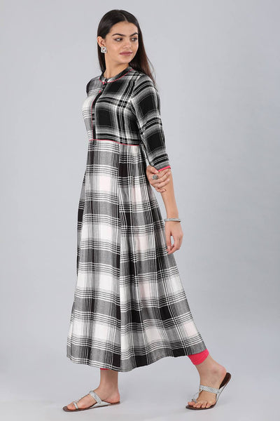 Black Mandarin Neck Checkered kurta