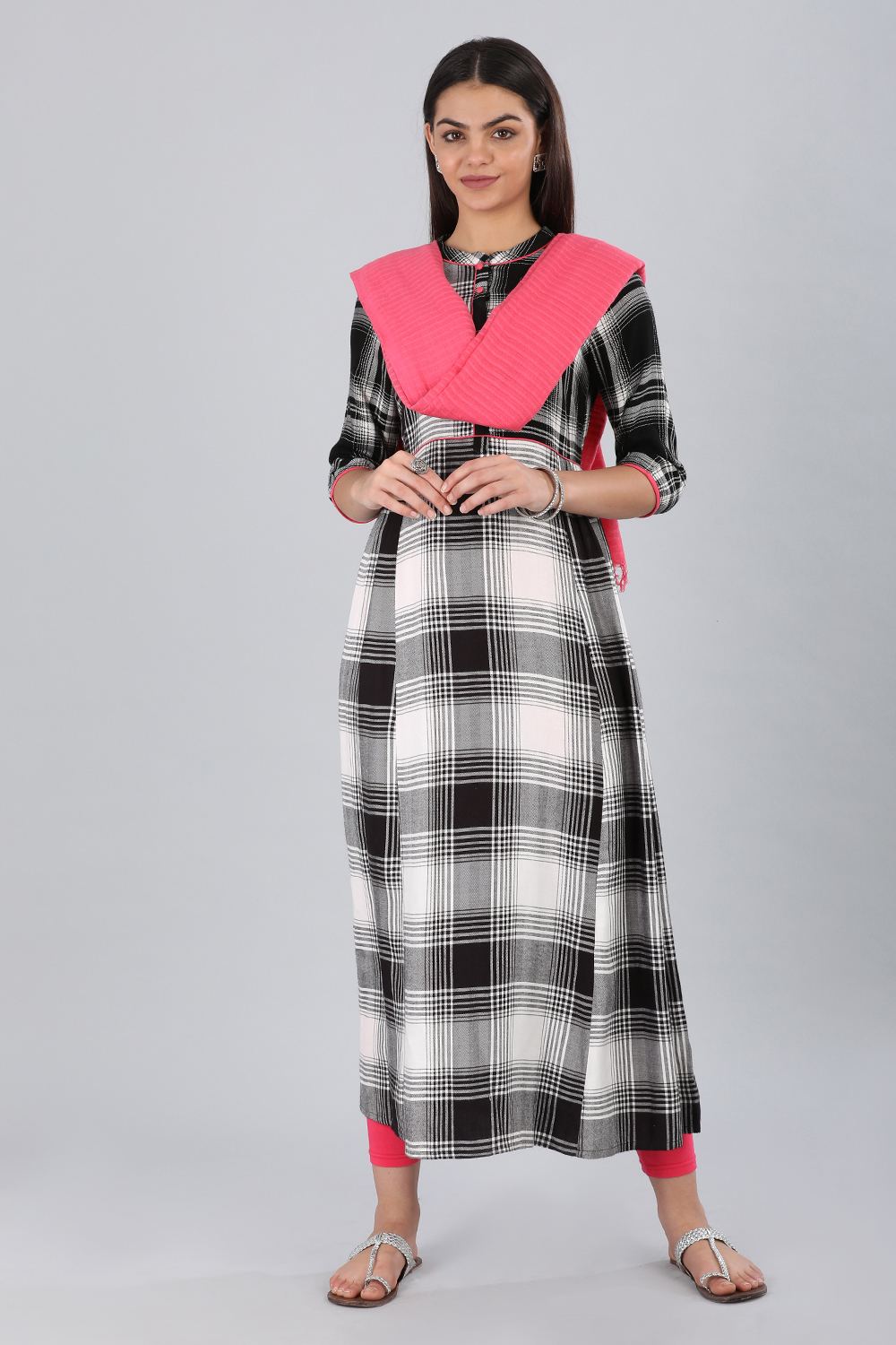 Black Mandarin Neck Checkered kurta