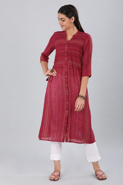 Red Mandarin Neck Printed kurta