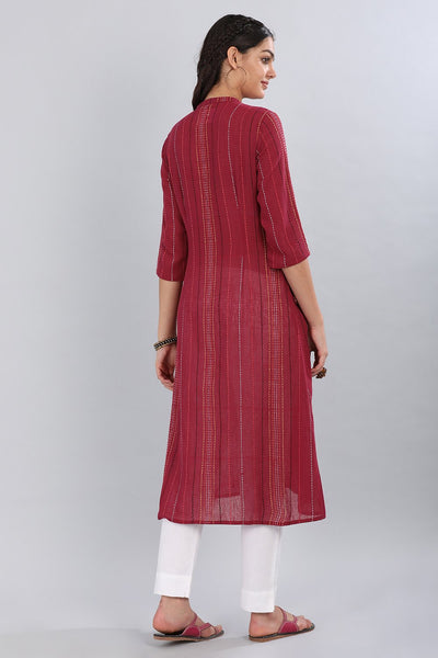 Red Mandarin Neck Printed kurta