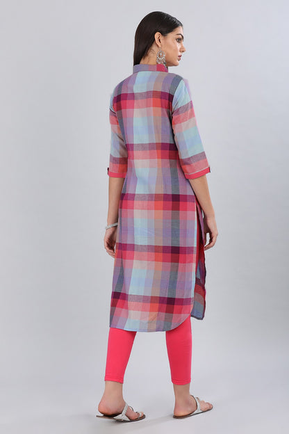 Blue Shirt Collar Checkered kurta