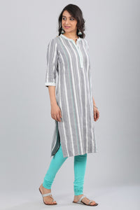 Grey Band Collar Striped kurta