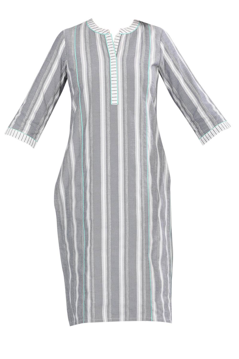 Grey Band Collar Striped kurta