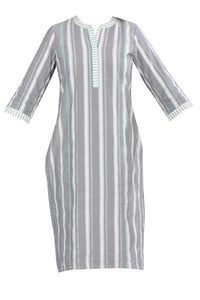 Grey Band Collar Striped kurta