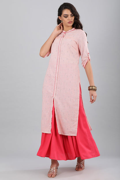 Pink Band Collar Printed kurta