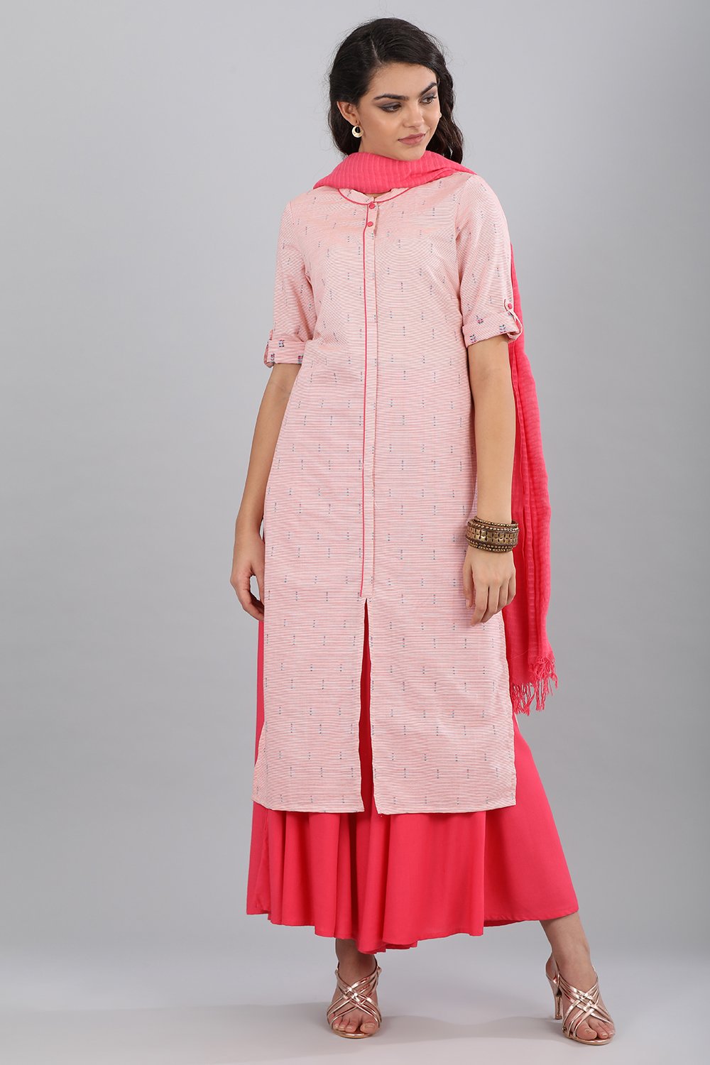 Pink Band Collar Printed kurta