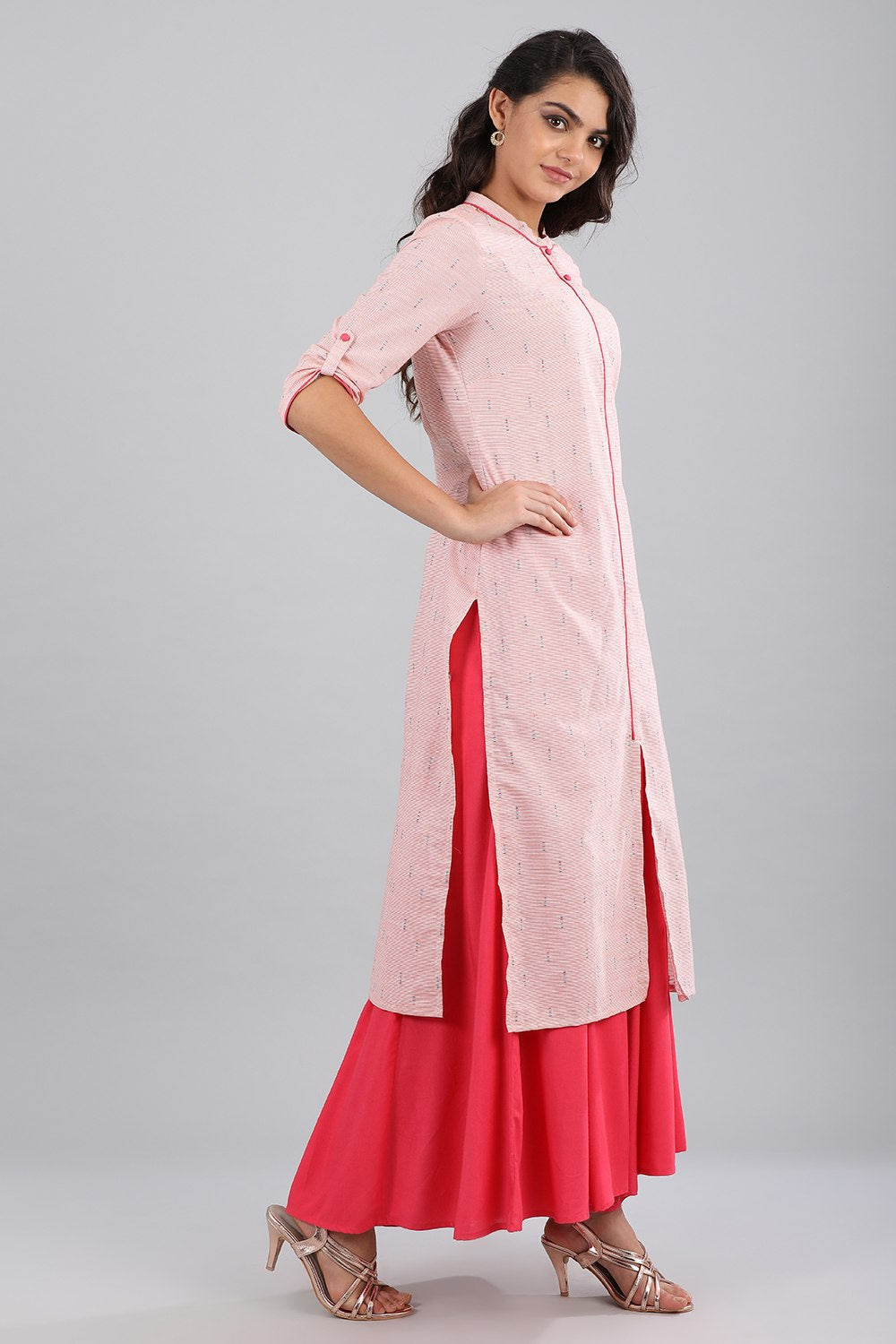 Pink Band Collar Printed kurta