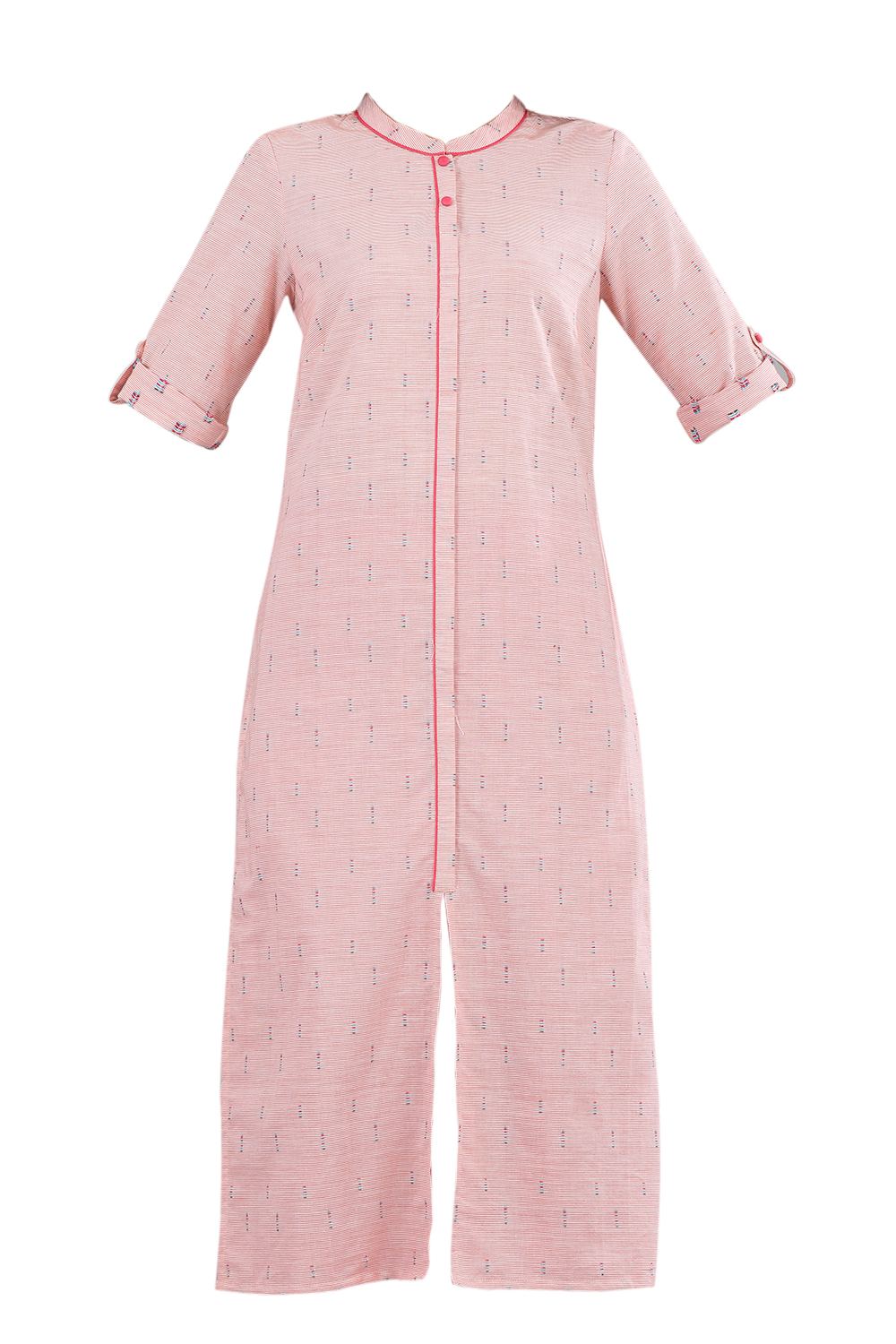 Pink Band Collar Printed kurta