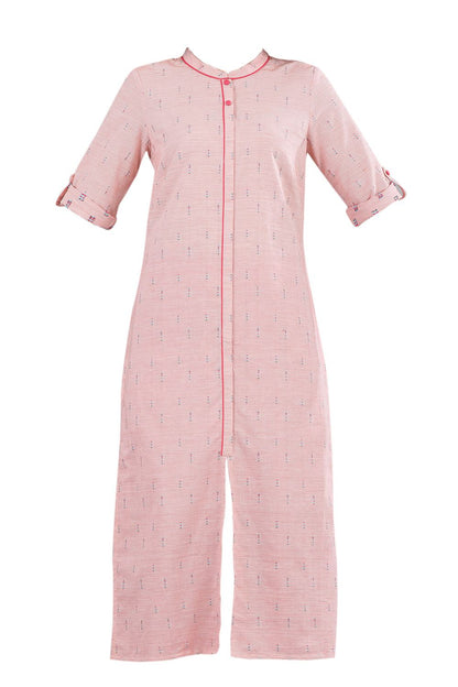 Pink Band Collar Printed kurta