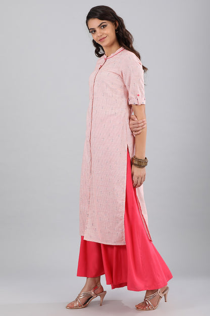 Pink Band Collar Printed kurta