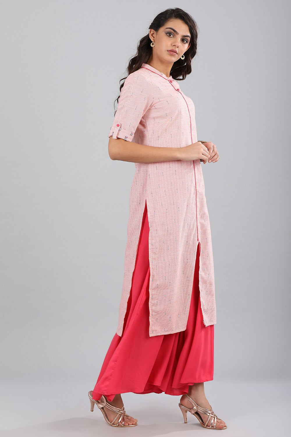 Pink Band Collar Printed kurta