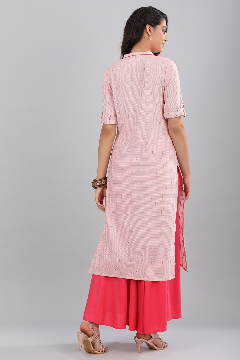 Pink Band Collar Printed kurta