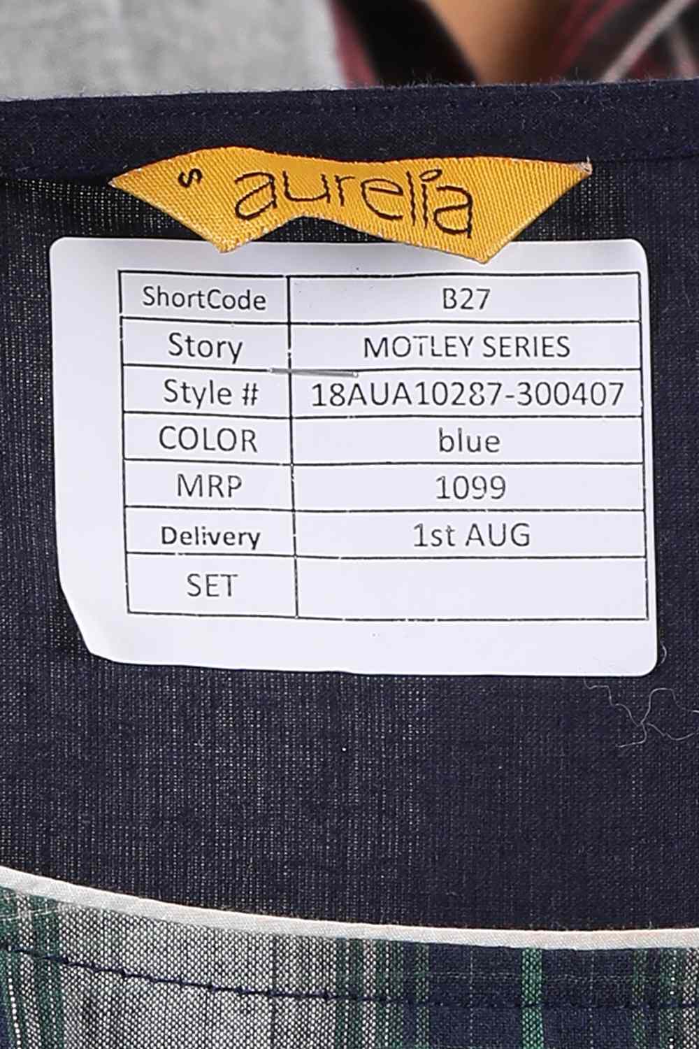 Blue Round Neck Checkered kurta