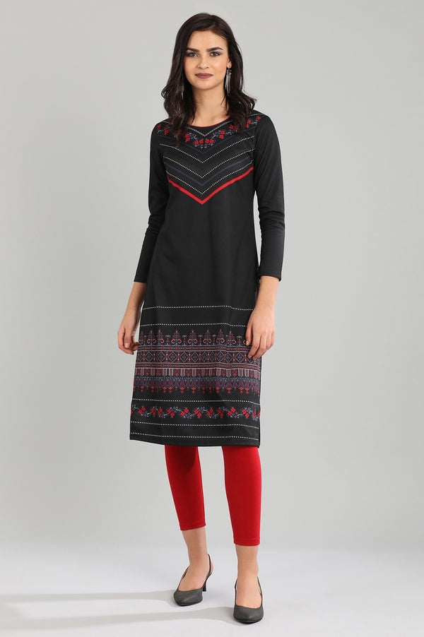 Black Round Neck Yarn-dyed kurta
