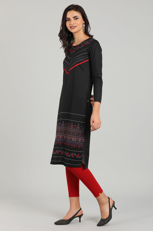 Black Round Neck Yarn-dyed kurta