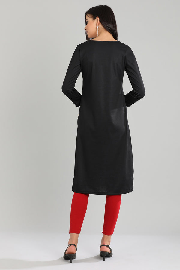 Black Round Neck Yarn-dyed kurta