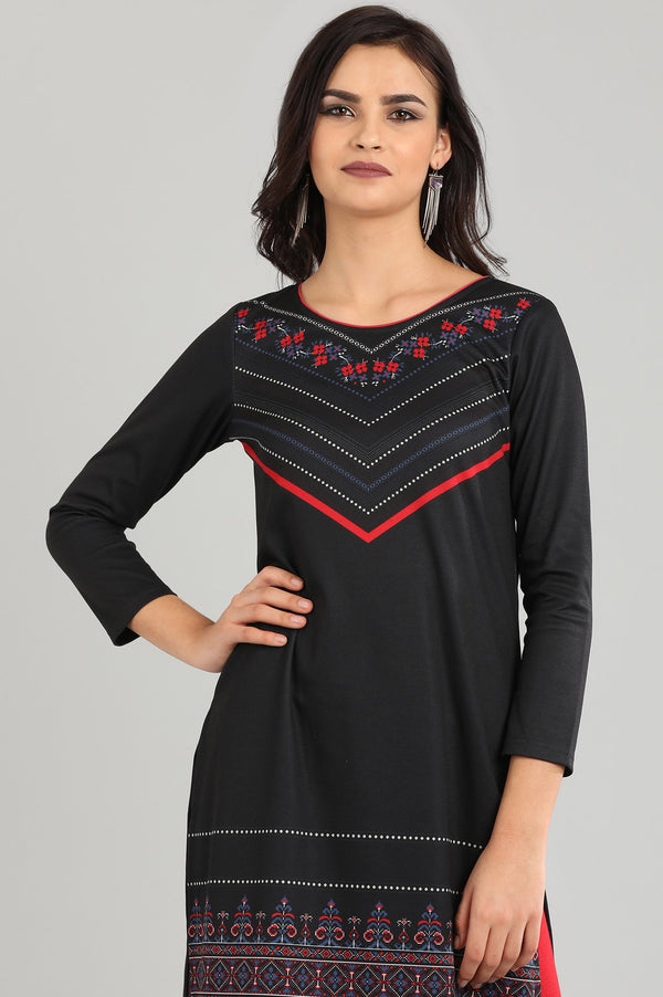 Black Round Neck Yarn-dyed kurta