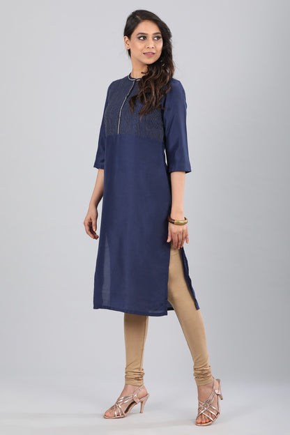 Blue Band Collar Solid kurta