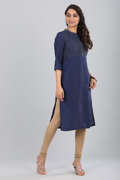 Blue Band Collar Solid kurta