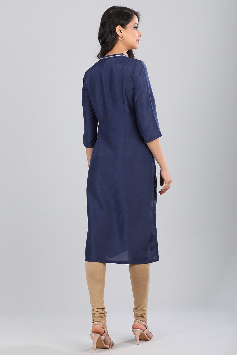 Blue Band Collar Solid kurta