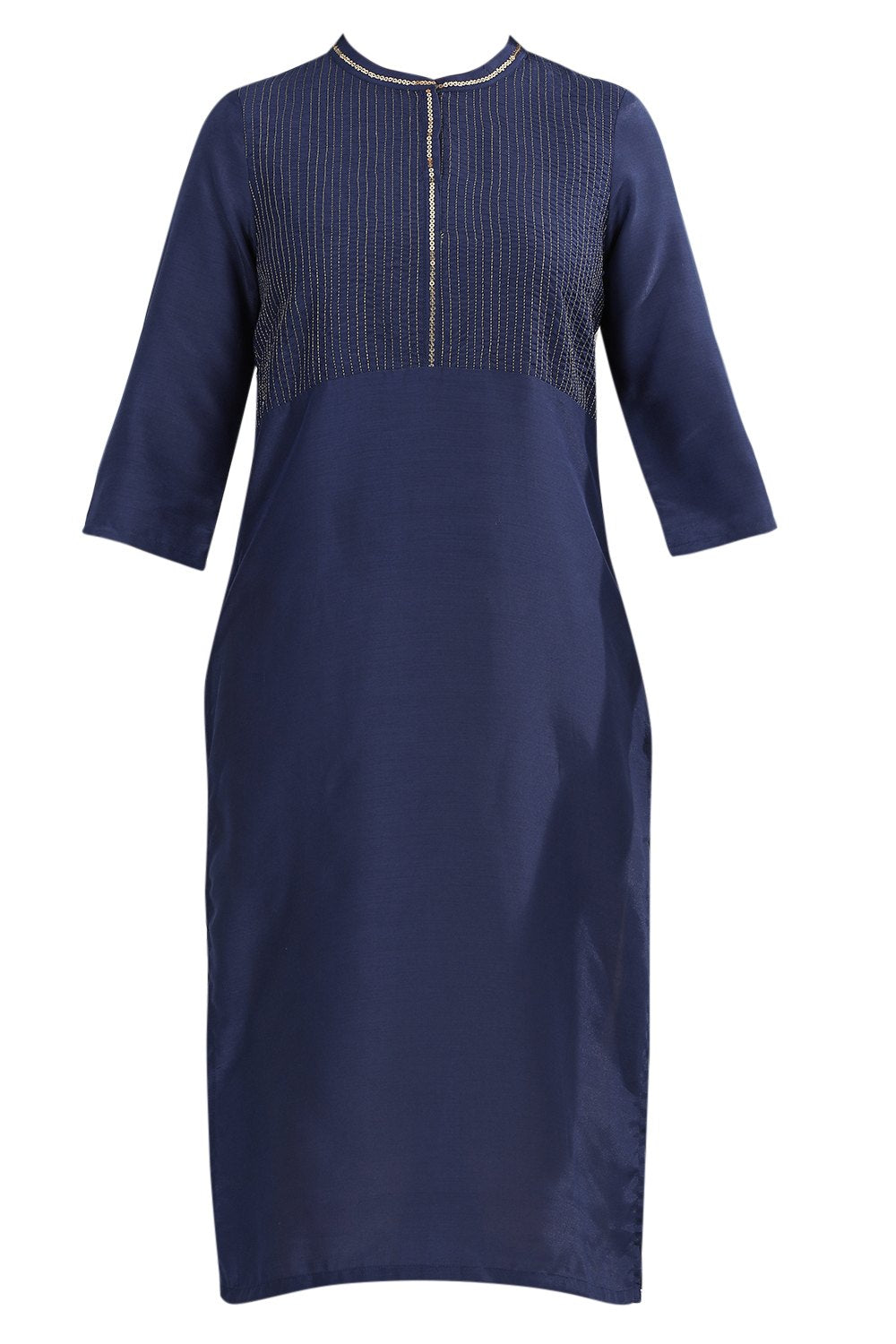 Blue Band Collar Solid kurta