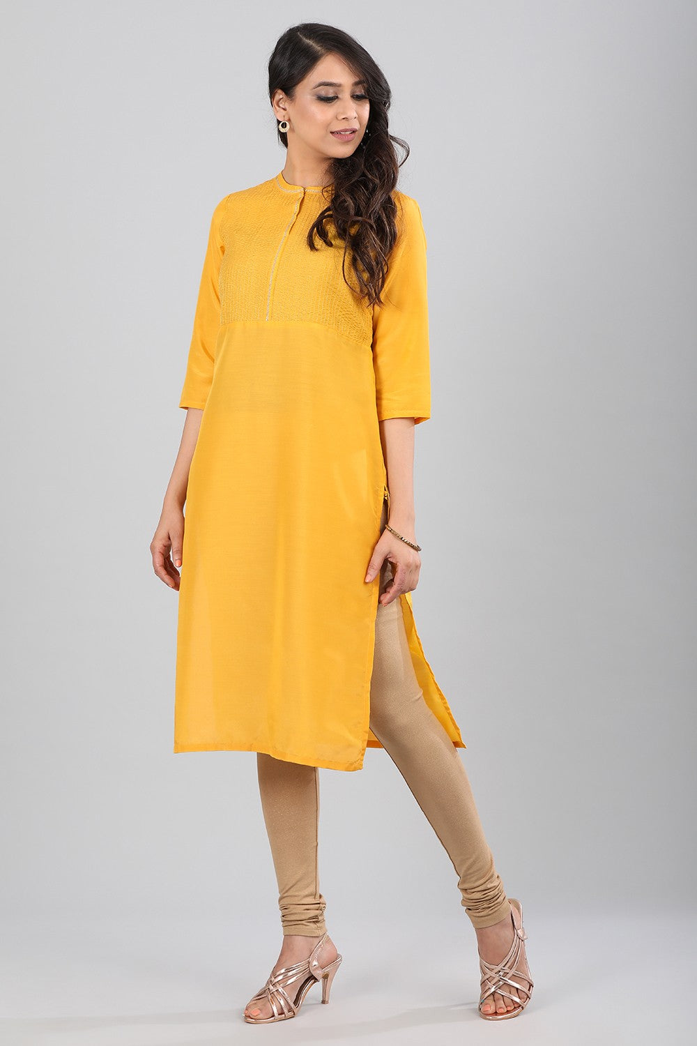 Yellow Band Collar Solid kurta