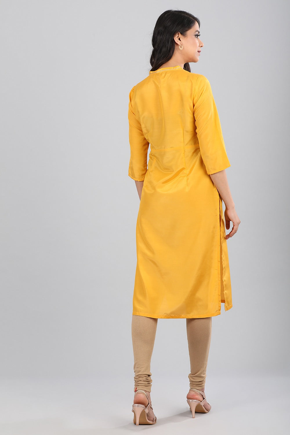 Yellow Band Collar Solid kurta