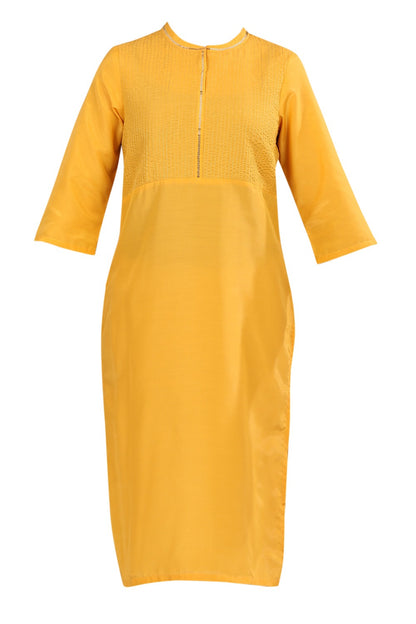 Yellow Band Collar Solid kurta