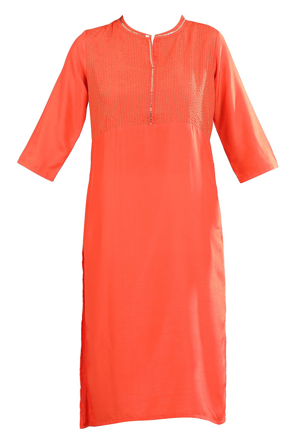 Orange Band Collar Solid kurta