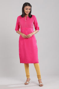 Pink Band Collar Solid kurta