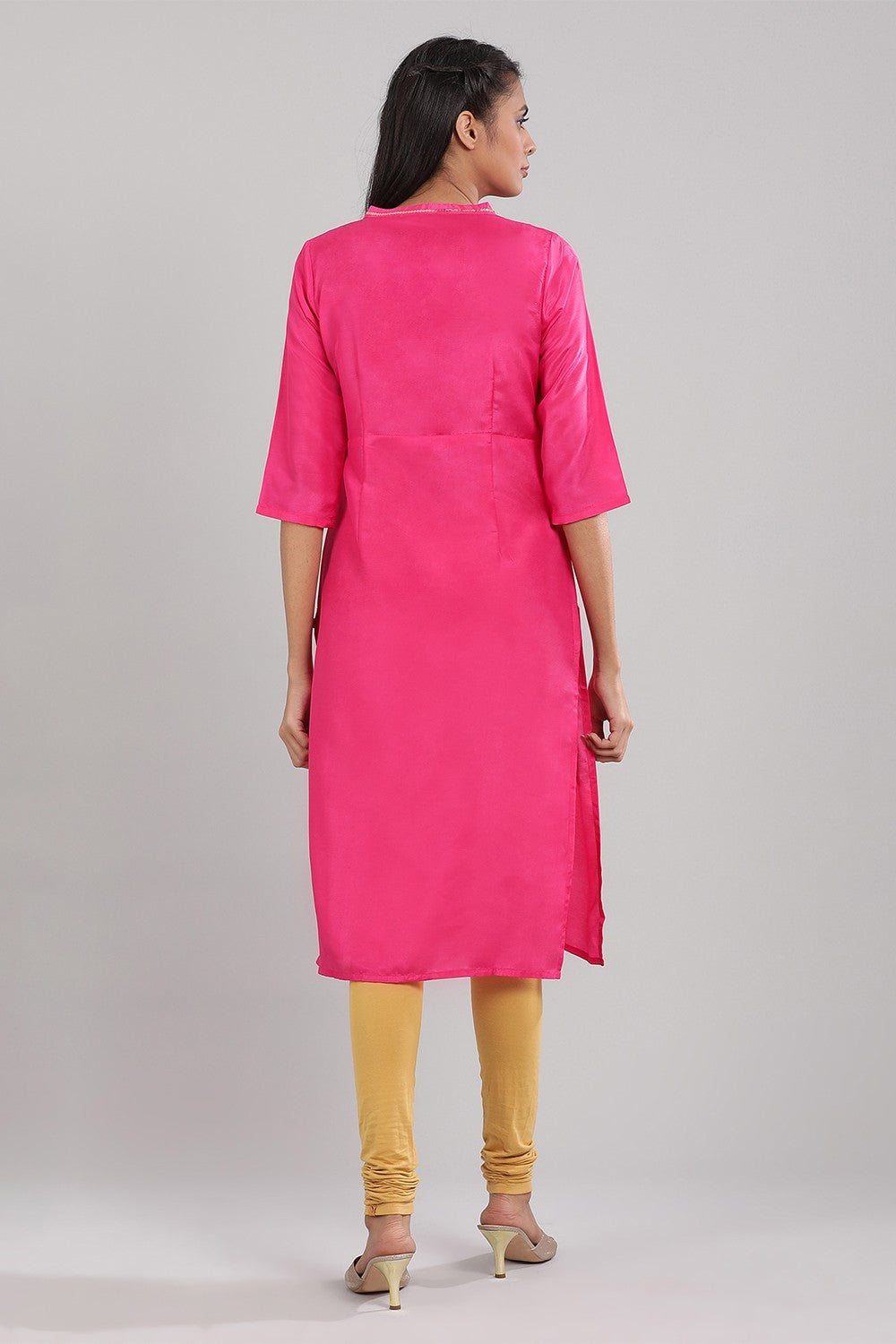 Pink Band Collar Solid kurta