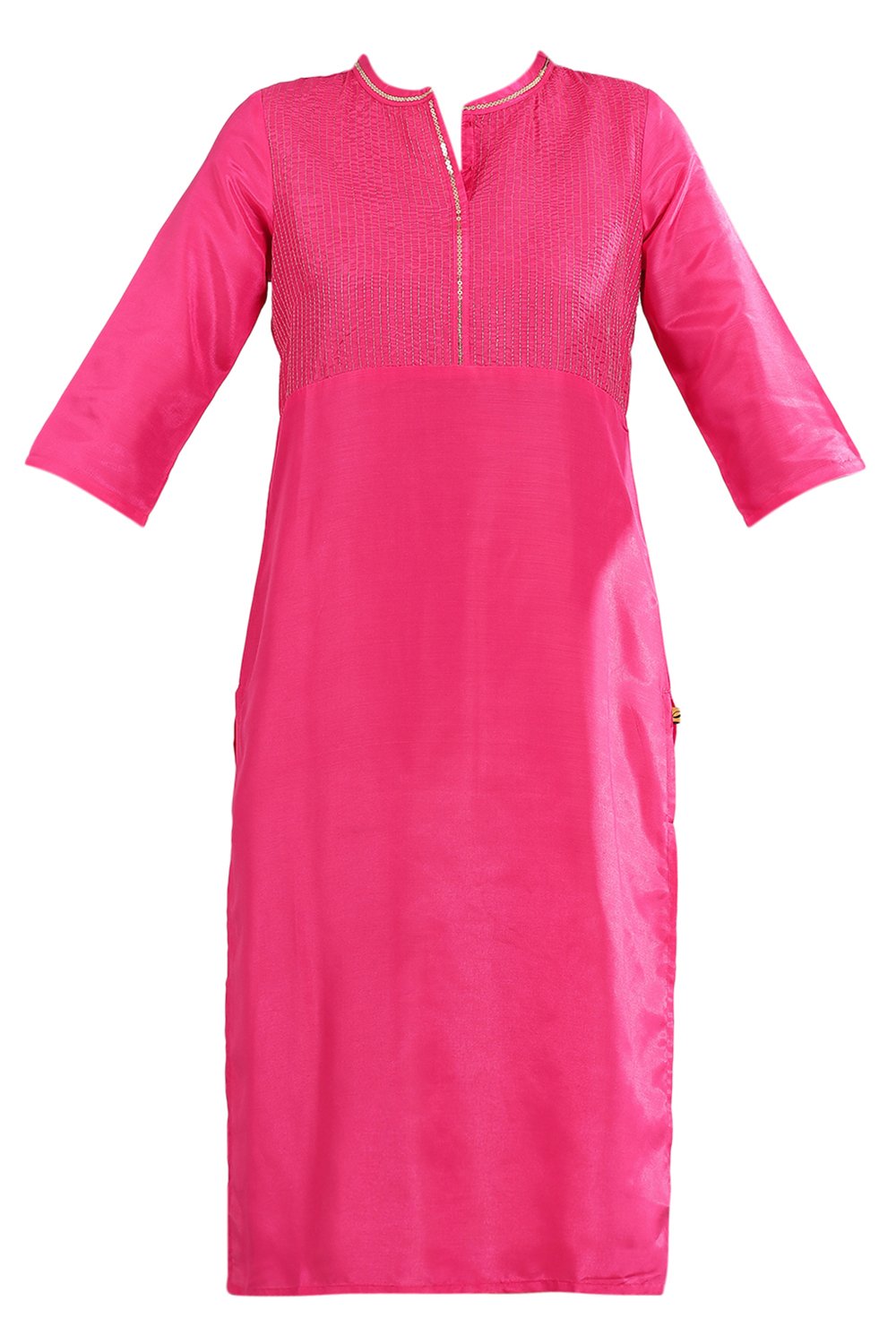 Pink Band Collar Solid kurta